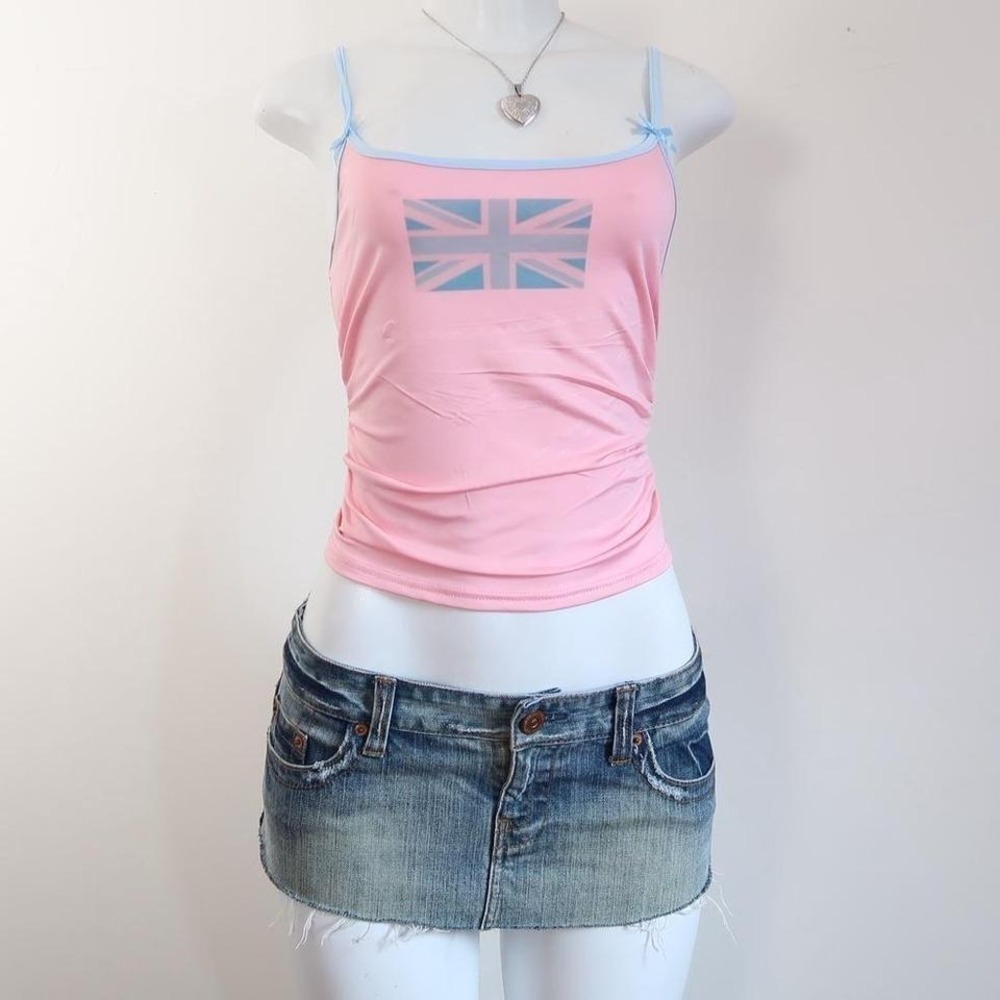 y2k pink union jack bow cami mcbling british core